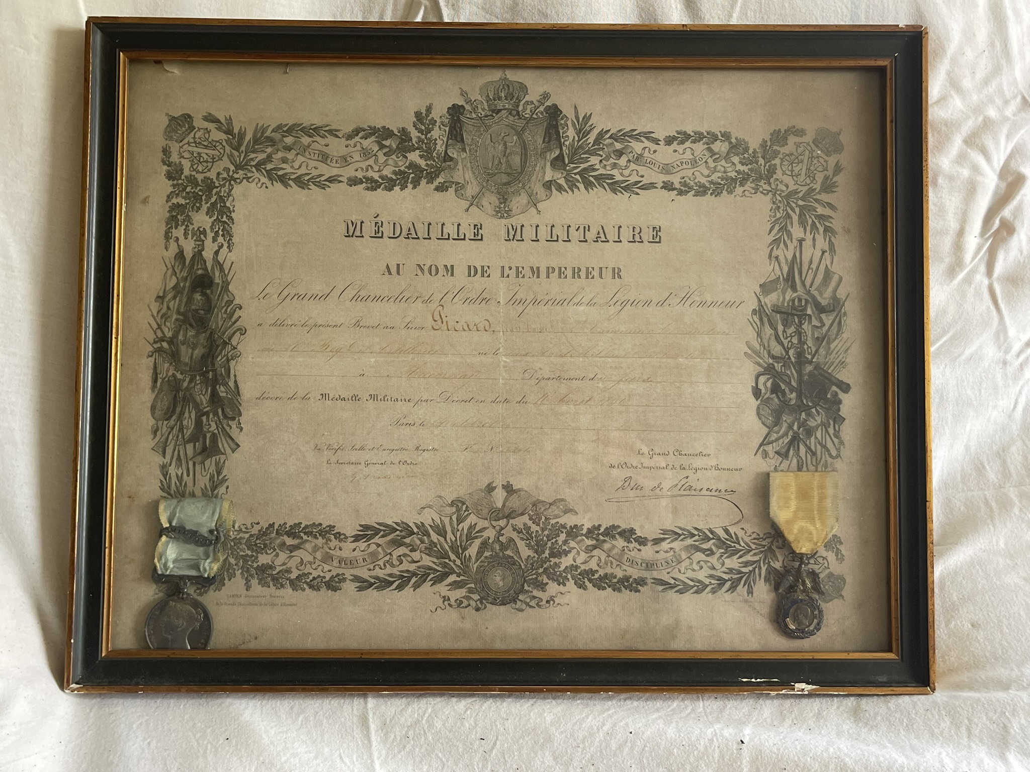 Médaille militaire et son diplôme, Campagne de Crimée
