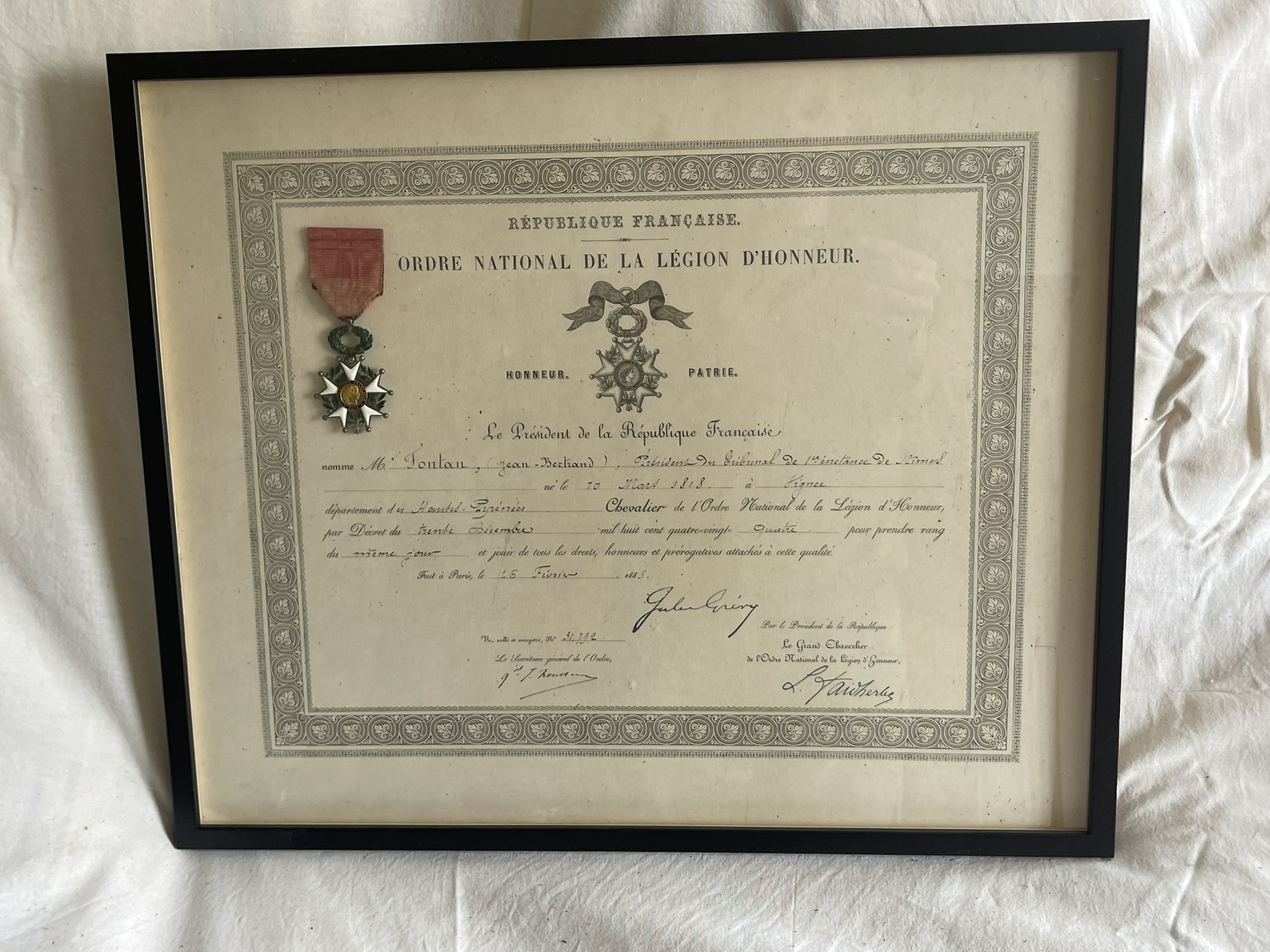 Diplôme de Chevalier et Légion d'Honneur