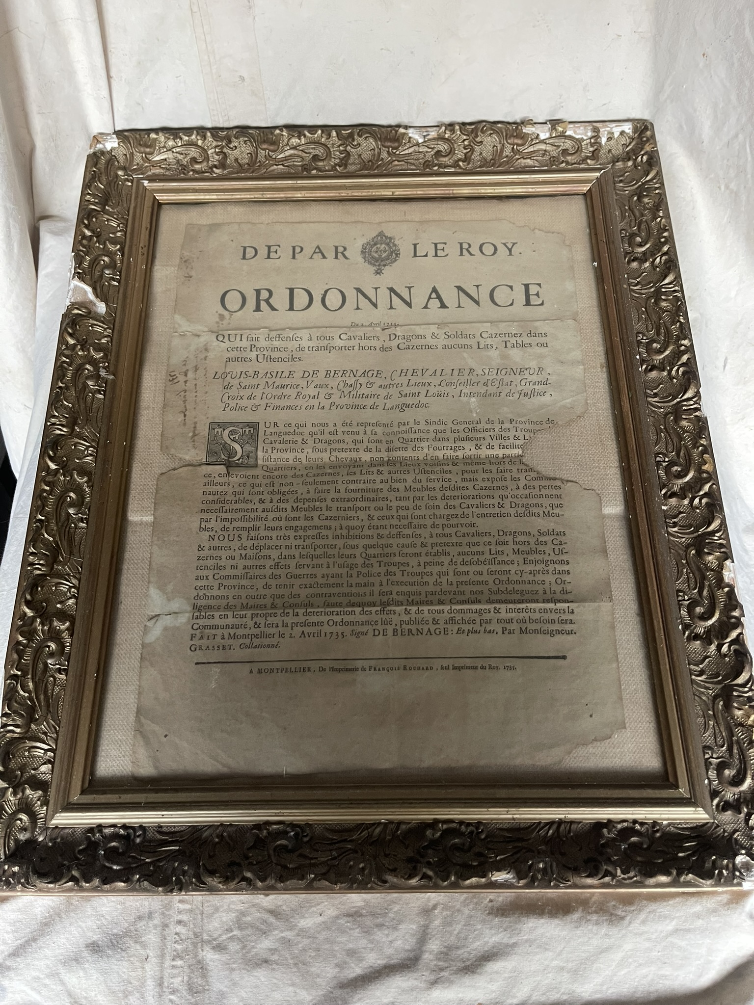 ordonnance de 1735 concernant le matériel militaire, Montpellier