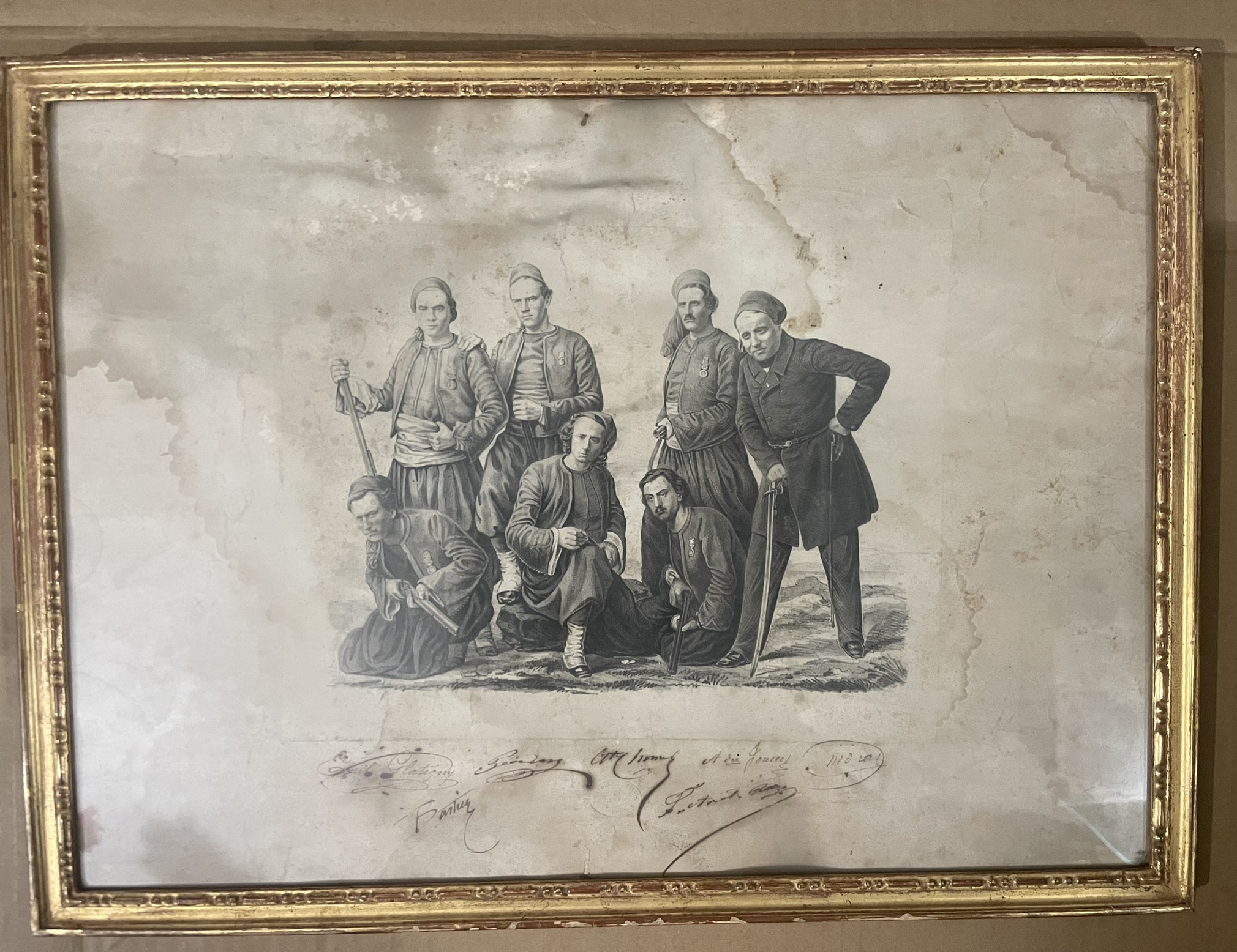 Gravure dédicacée zouaves Crimée
