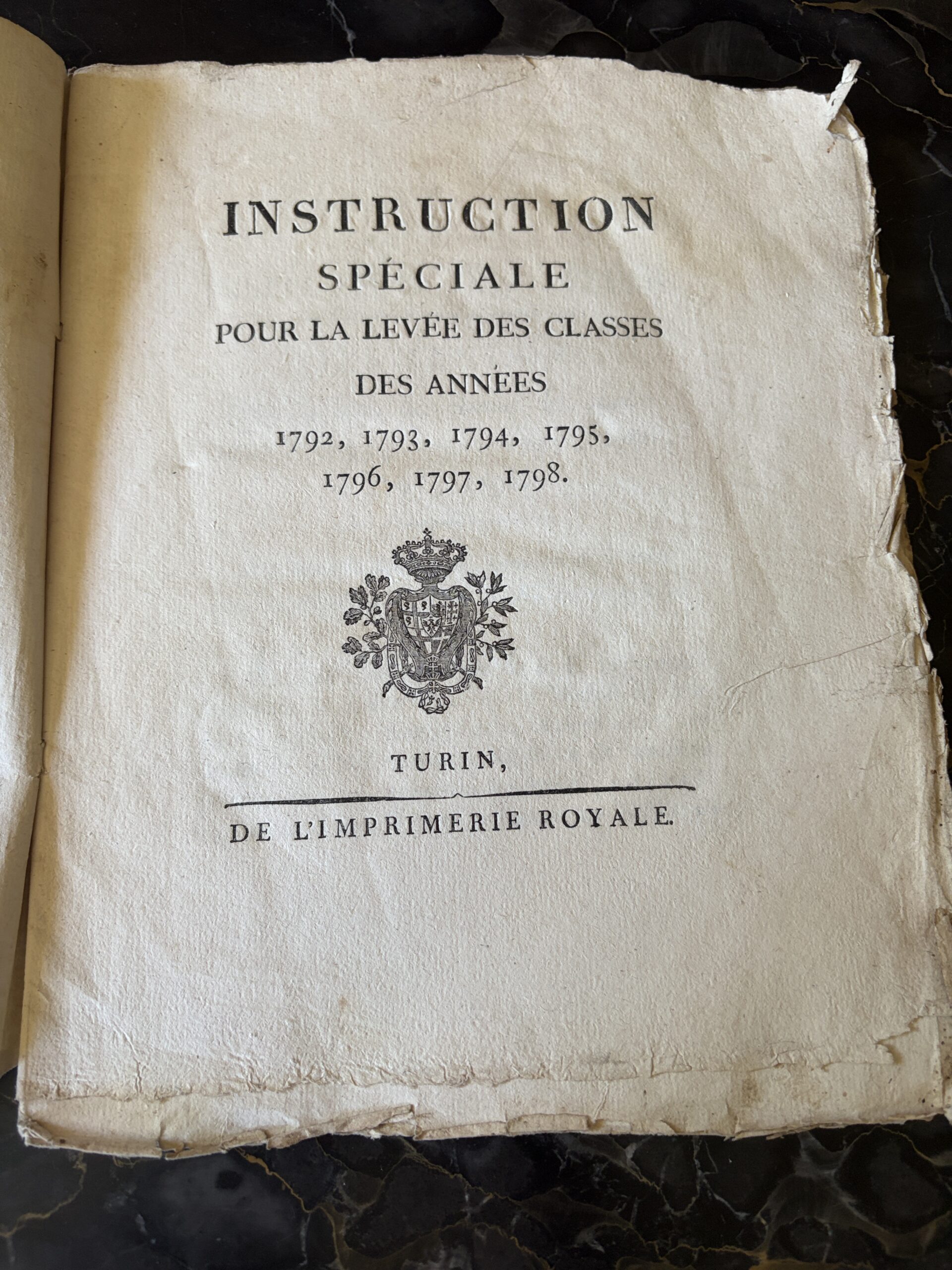 Instruction Spéciale pour la levée des classes des années 1792, ... , 1798